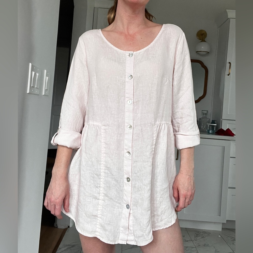 Sigrid Olsen Blush Button-Down %100 linen Shirt